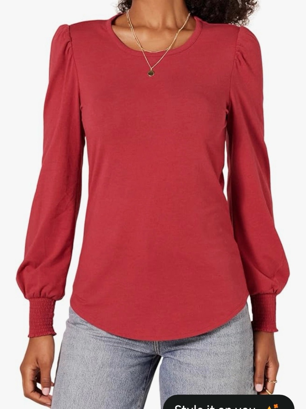 Amazon Essentials Red Puff Sleeve Smocked Cuff Crewneck Tee Shirt Womens XL